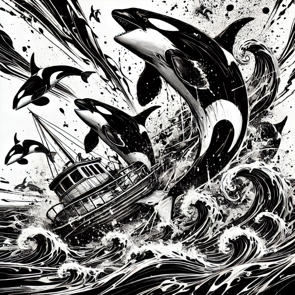 orcas attacking a boat