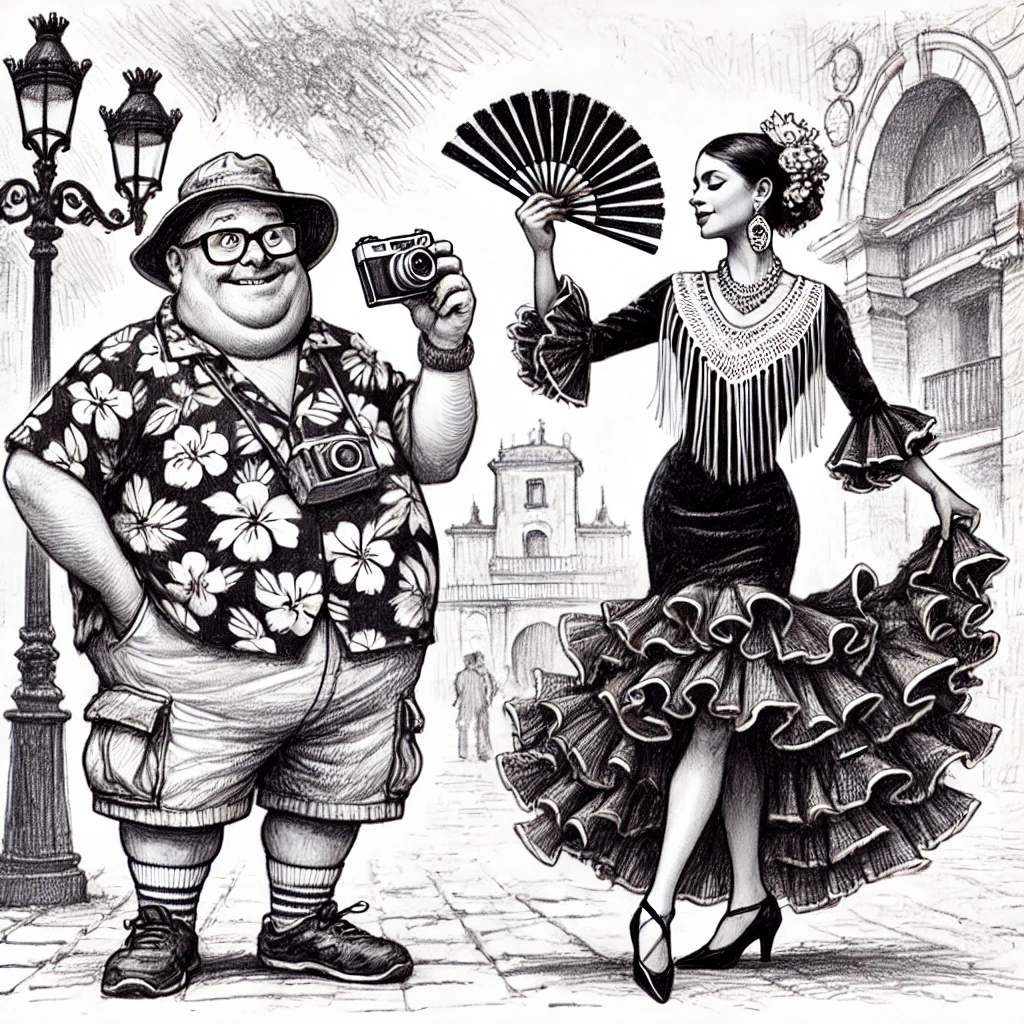 tacky tourist with flamenco dancer in Spain