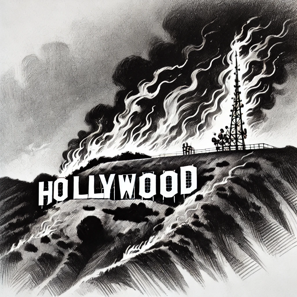 Hollywood sign on fire