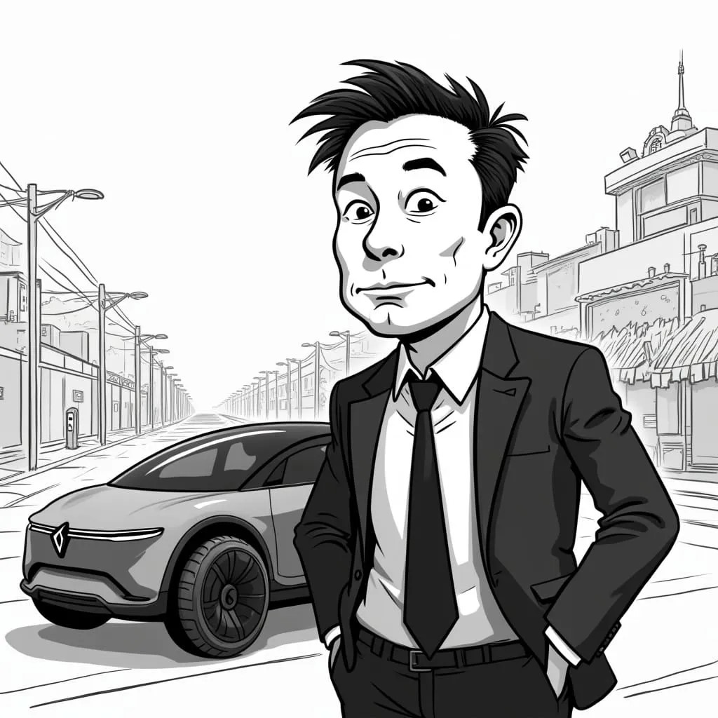 Elon Musk and robotaxi cartoon