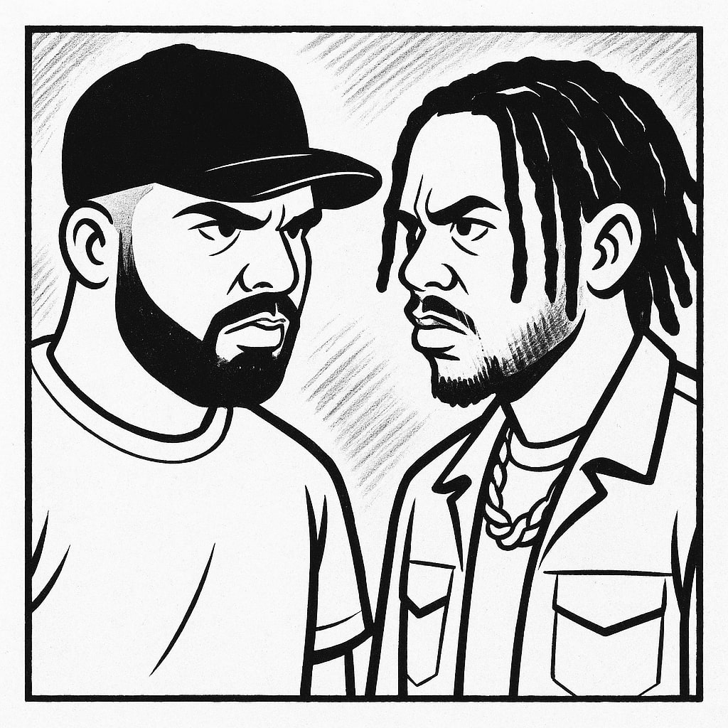 cartoon of Drake facing Kendrick Lamar